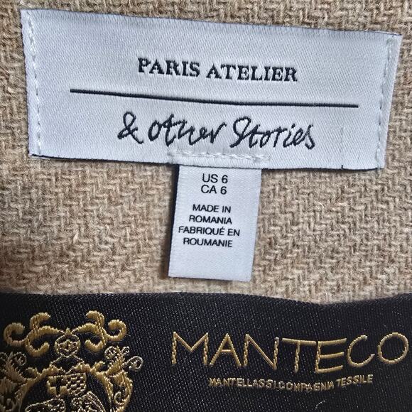 & Other Stories Paris Atelier Wool Blend Pocket Belted Jacket Beige Size 6 - Picture 9 of 12